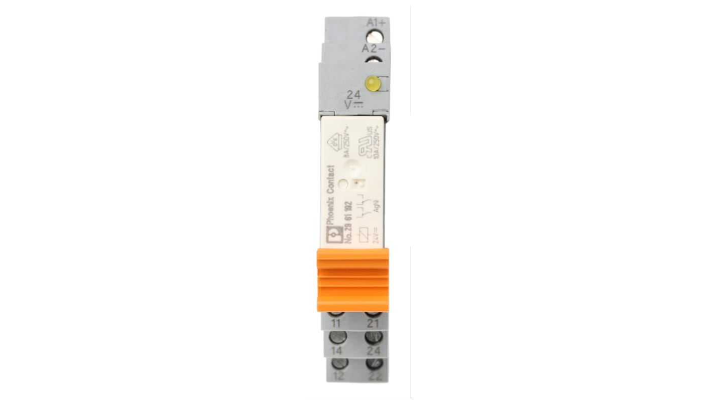 Phoenix Contact 接口继电器, 24V 直流线圈, DPDT触点, DIN导轨安装, 250V 交流/直流开关电压, PLC-RSC- 24DC/21-21系列