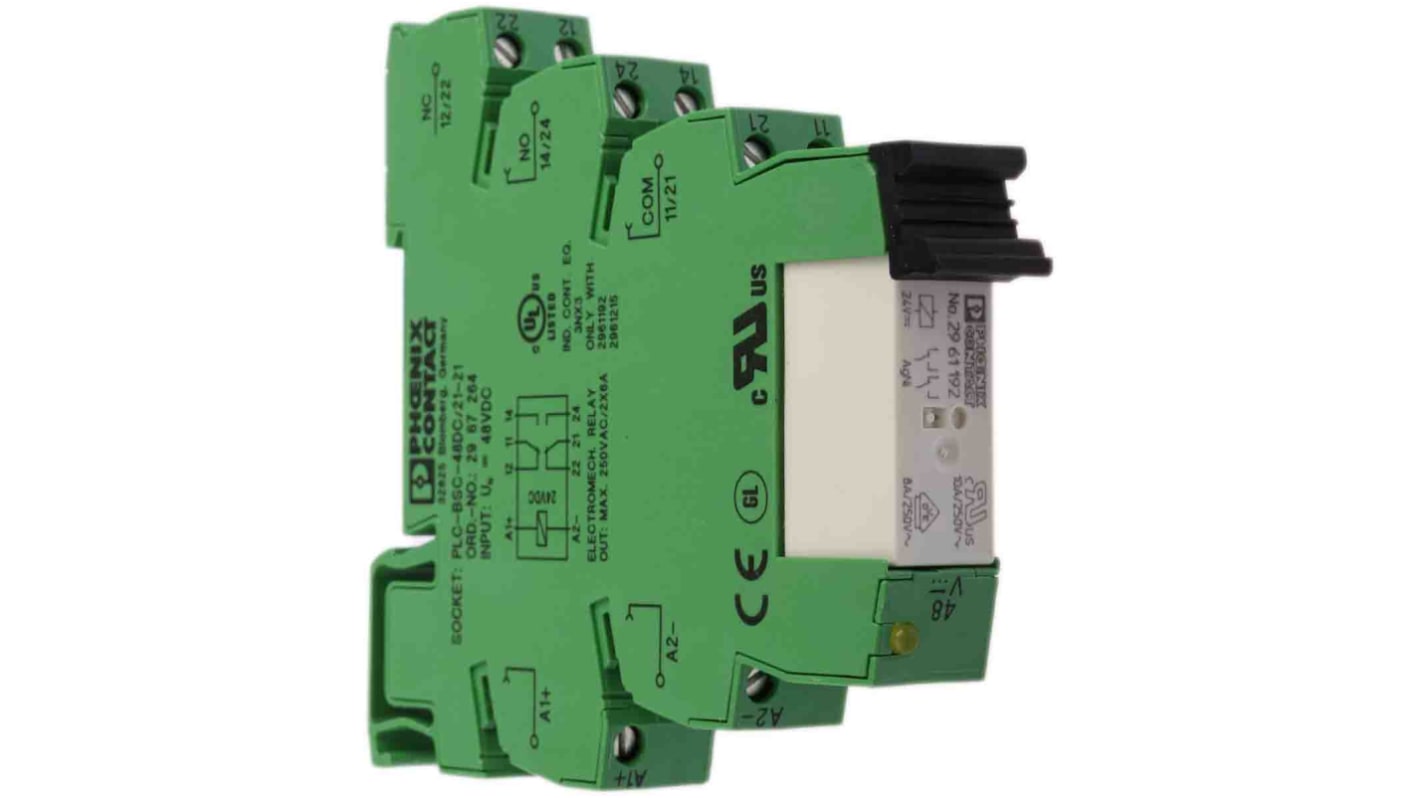 Phoenix Contact PLC-RSC- 48DC/21-21 Series Interface Relay, DIN Rail Mount, 48V dc Coil, DPDT, 2-Pole