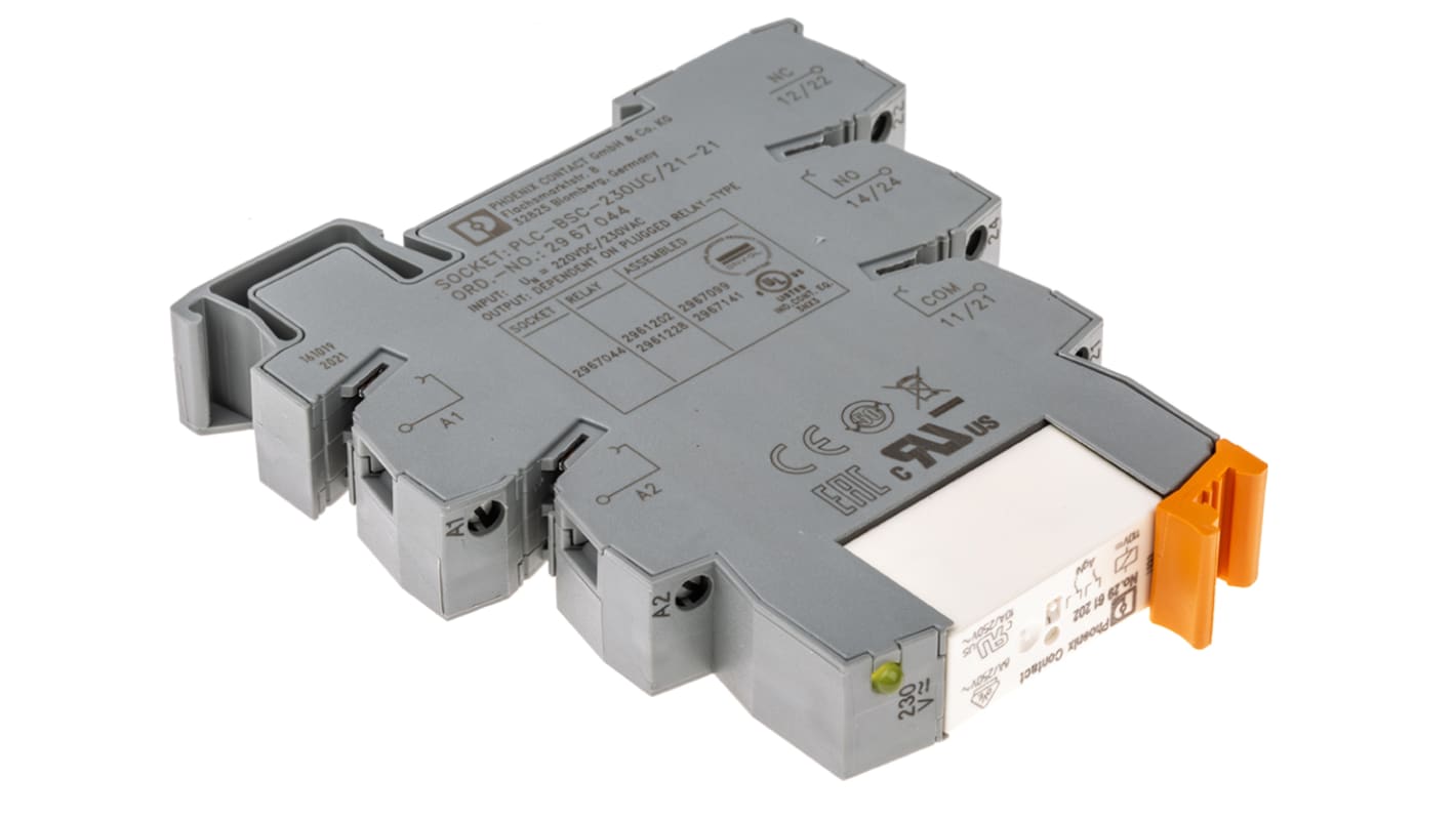 Phoenix Contact PLC-RSC-230UC/21-21 Series Interface Relay, DIN Rail Mount, 230V ac Coil, DPDT, 2-Pole