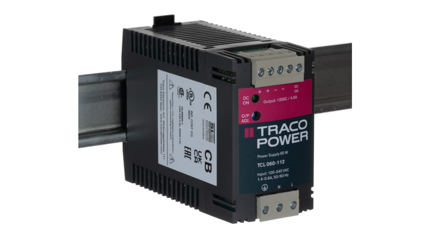 TRACOPOWER TCL Switched Mode DIN Rail Power Supply, 85 → 264 V ac / 85 → 375V dc ac, dc Input, 12V dc dc