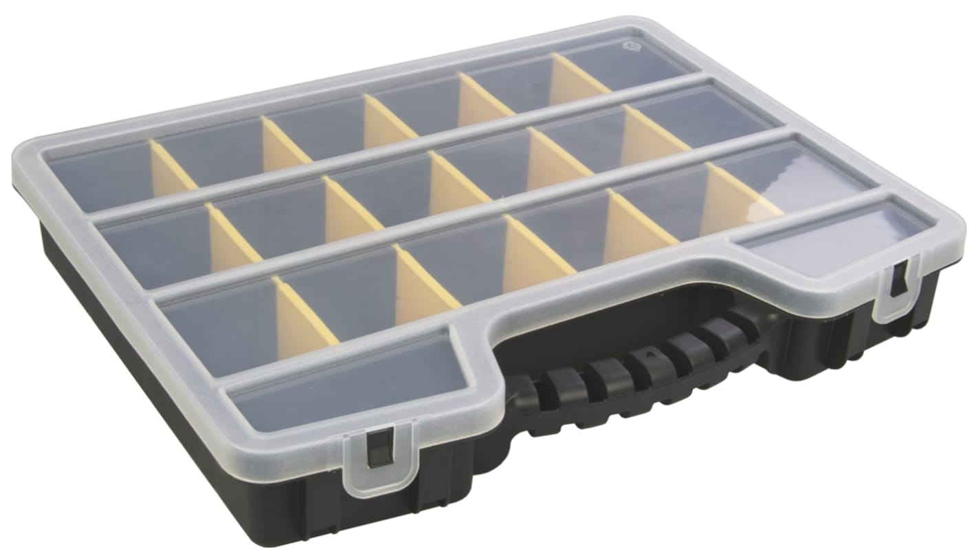 RS PRO 17 Cell Black, Transparent PP, Adjustable Compartment Box, 60mm x 395mm x 305mm