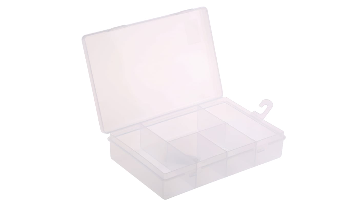 RS PRO 5 Cell Transparent PP Compartment Box, 40mm x 181mm x 125mm