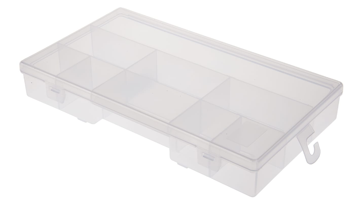 RS PRO 9 Cell Transparent PP Compartment Box, 38mm x 245mm x 143mm