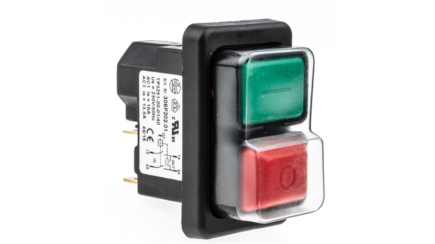 EICHOFF Push Button Switch, Latching, Panel Mount, DPST, IP65