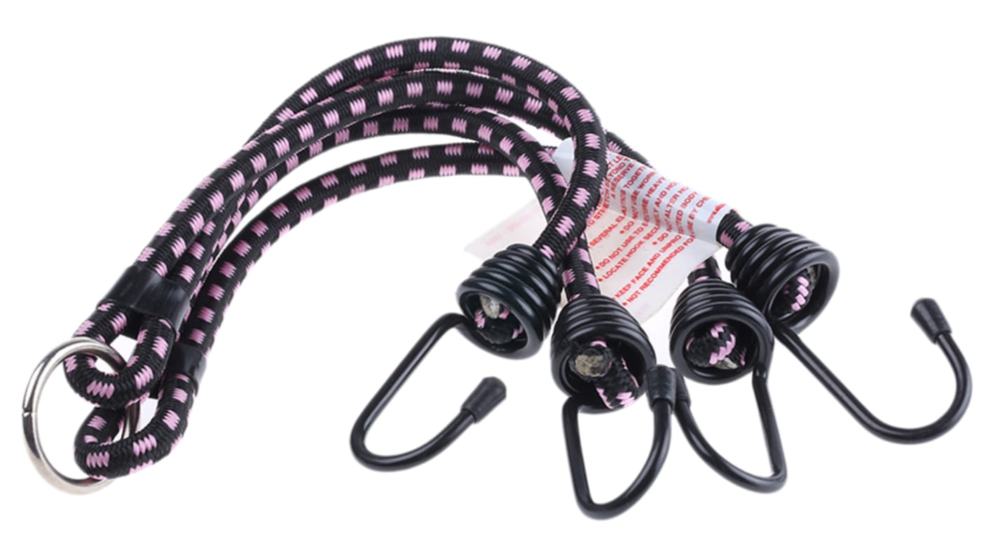 RS PRO 4 Hooks Bungee Cord, 600mm Long, 8 mm Diameter