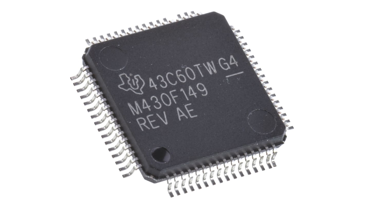 Texas Instruments, 16bit MSP430, MSP430 Microcontroller, 8MHz, 60 kB, 256 B Flash, 64-Pin LQFP