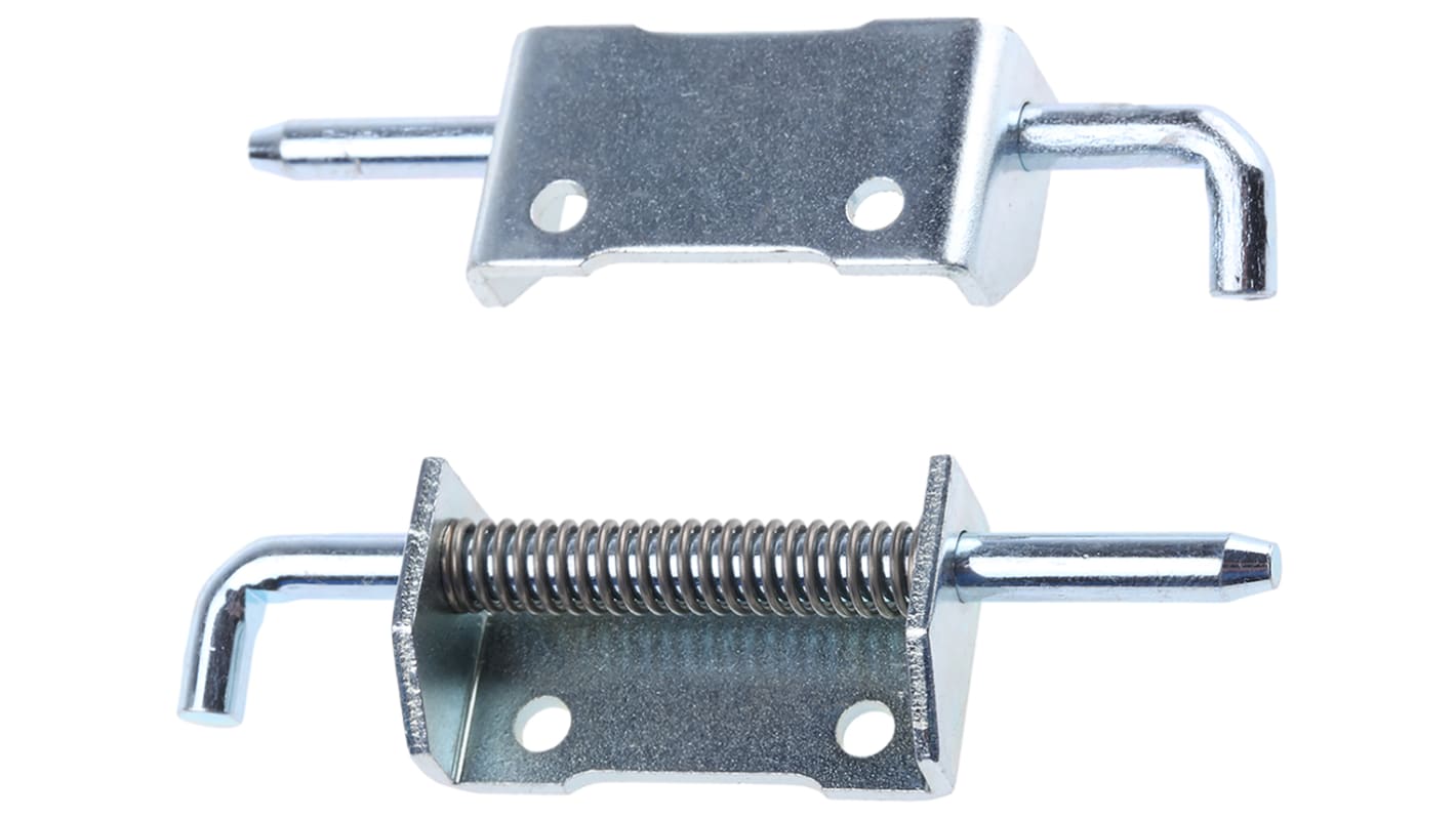 Pinet Fjeder Låsehængsel Stål, monteres med Påskruning, 82mm x 21mm x 2.8mm