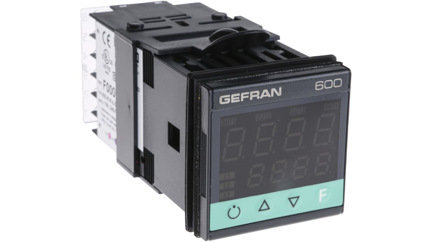 Gefran 600 PID Temperature Controller, 48 x 48 (1/16 DIN)mm, 2 Output Relay, 100 V ac, 240 V ac Supply Voltage ON/OFF