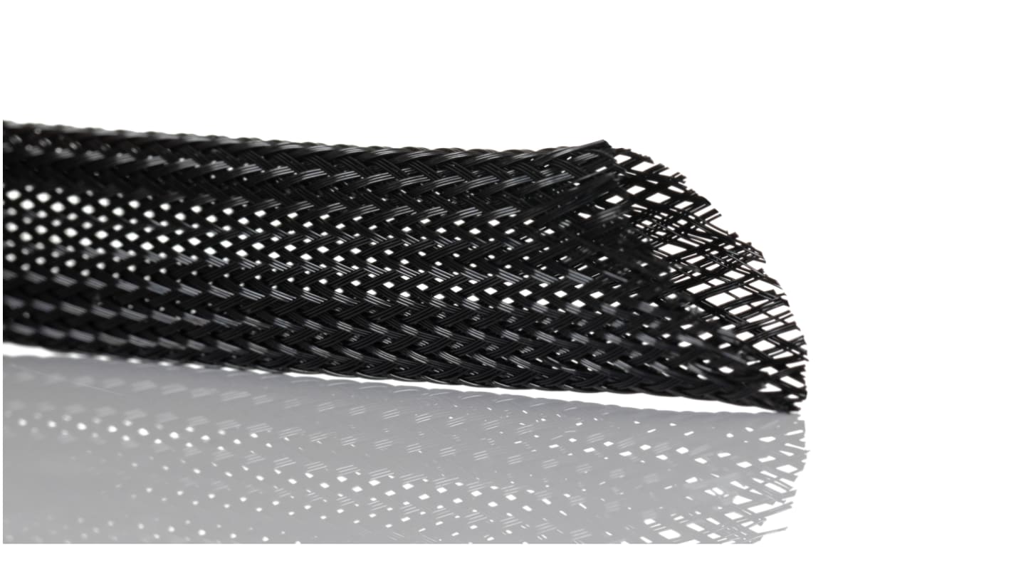 SES Sterling Expandable Braided PET Black Cable Sleeve, 6mm Diameter, 100m Length