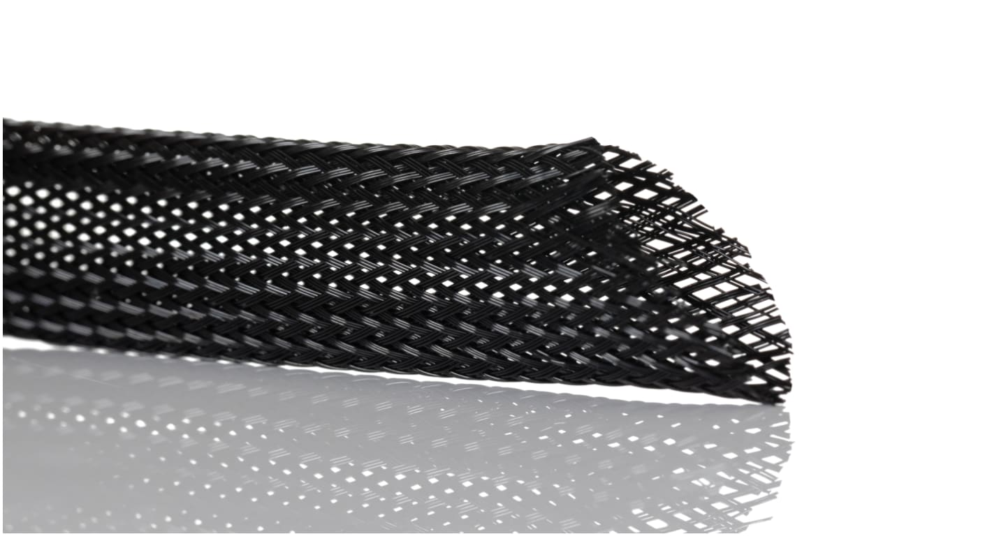 SES Sterling Expandable Braided PET Black Cable Sleeve, 8mm Diameter, 100m Length