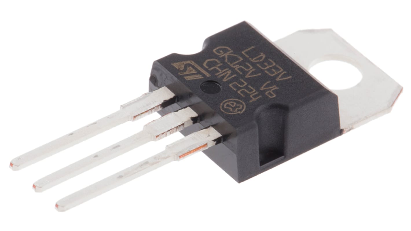 STMicroelectronics LDO稳压芯片, 3.3 V输出, 1.3A最大输出, 单路输出, TO-220, 3针, 通孔安装, 0 °C→+150 °C, ±1%精度