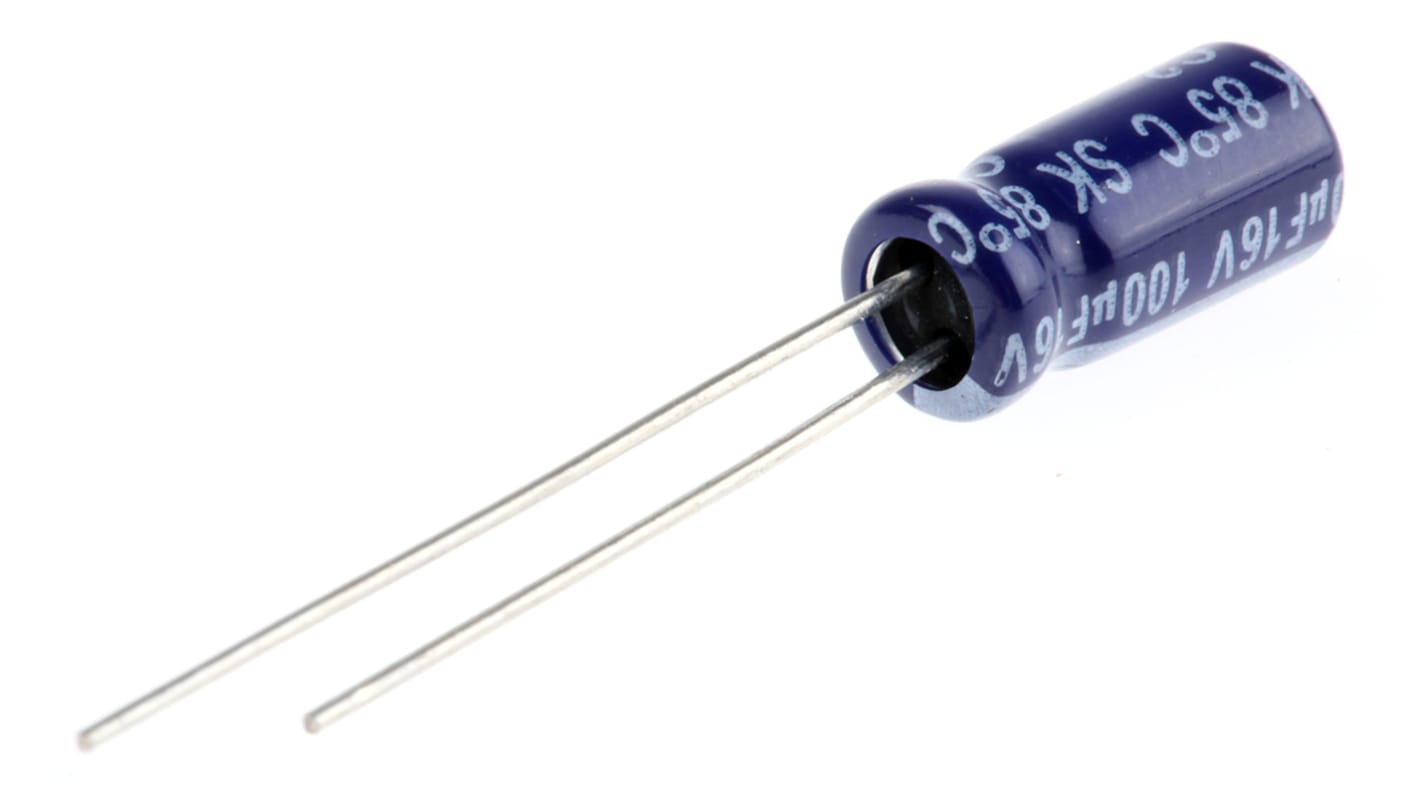 Condensatore Yageo, serie SK, 100μF, 16V cc, ±20%, +85°C, Radiale, Foro passante