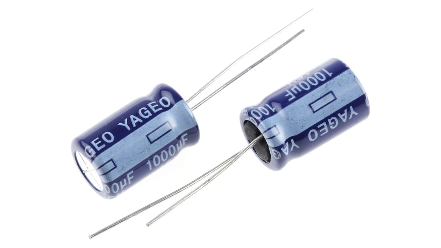 Yageo 1000μF Electrolytic Capacitor 16V dc, Through Hole - SK016M1000B5S-1015