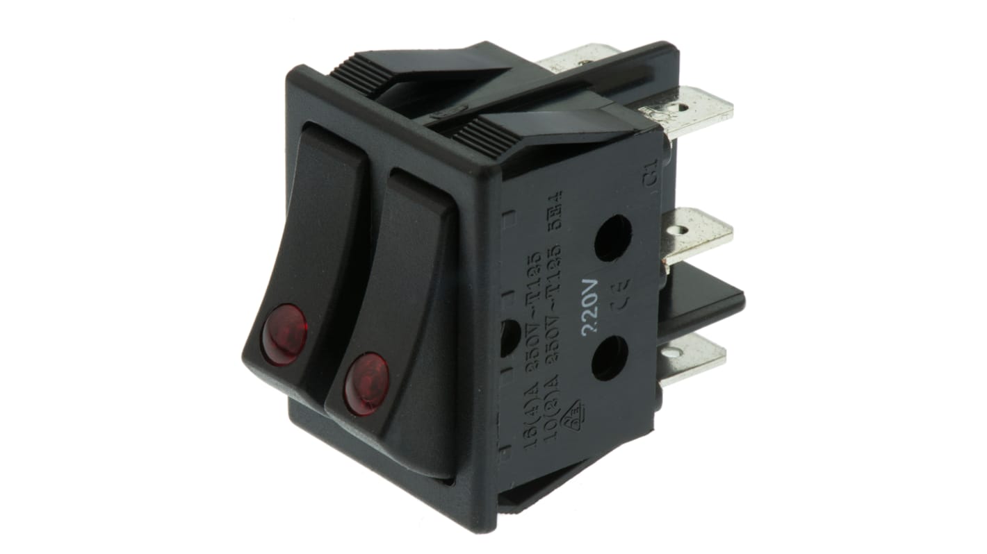 Interruptor de balancín, WRG32F7BBBKN, Contacto DPST, On-Off, 16 A, No, Negro