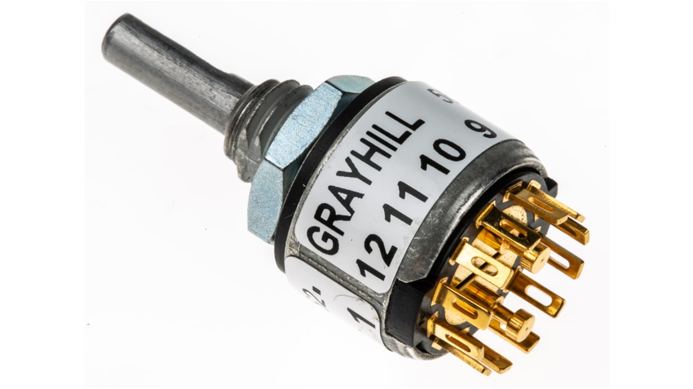 Grayhill, 12 Position DPST Rotary Switch, 200 mA @ 30 V dc, Solder