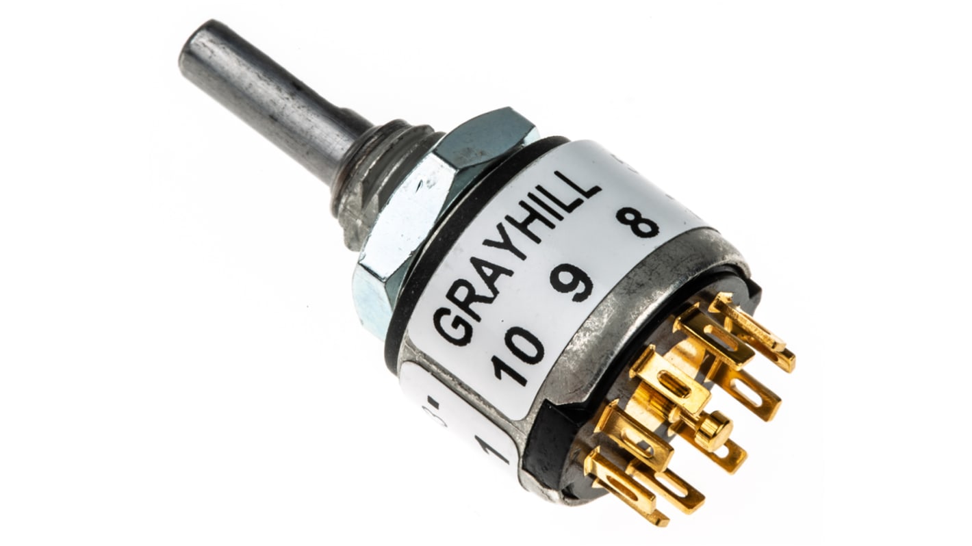 Grayhill, 10 Position SP10T Rotary Switch, 200 mA @ 30 V dc, Solder
