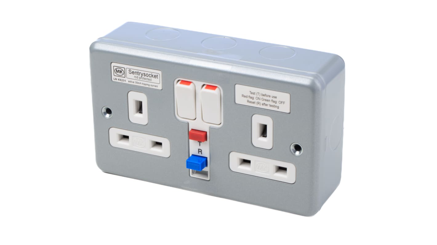 MK Electric 漏电保护插座, 有源, 2位, 250 V 交流, 13A, 钢制, Metalclad系列