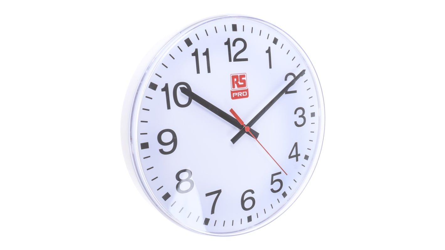 RS PRO White Analog Wall Clock, 300mm Diameter