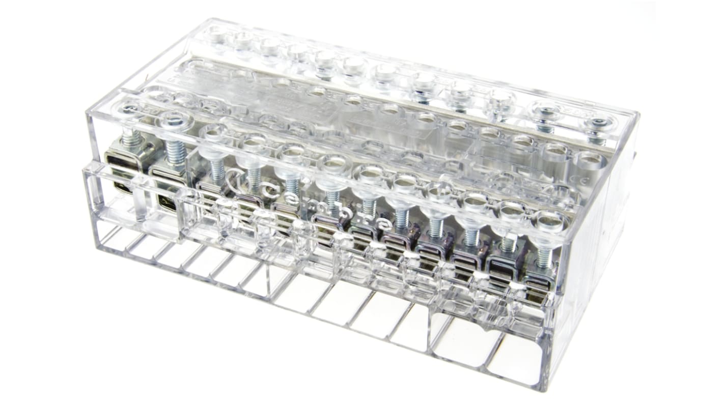 RS PRO Distribution Block, 12 Way, 16 mm², 25 mm², 50 mm², 160A, 500 V, Clear