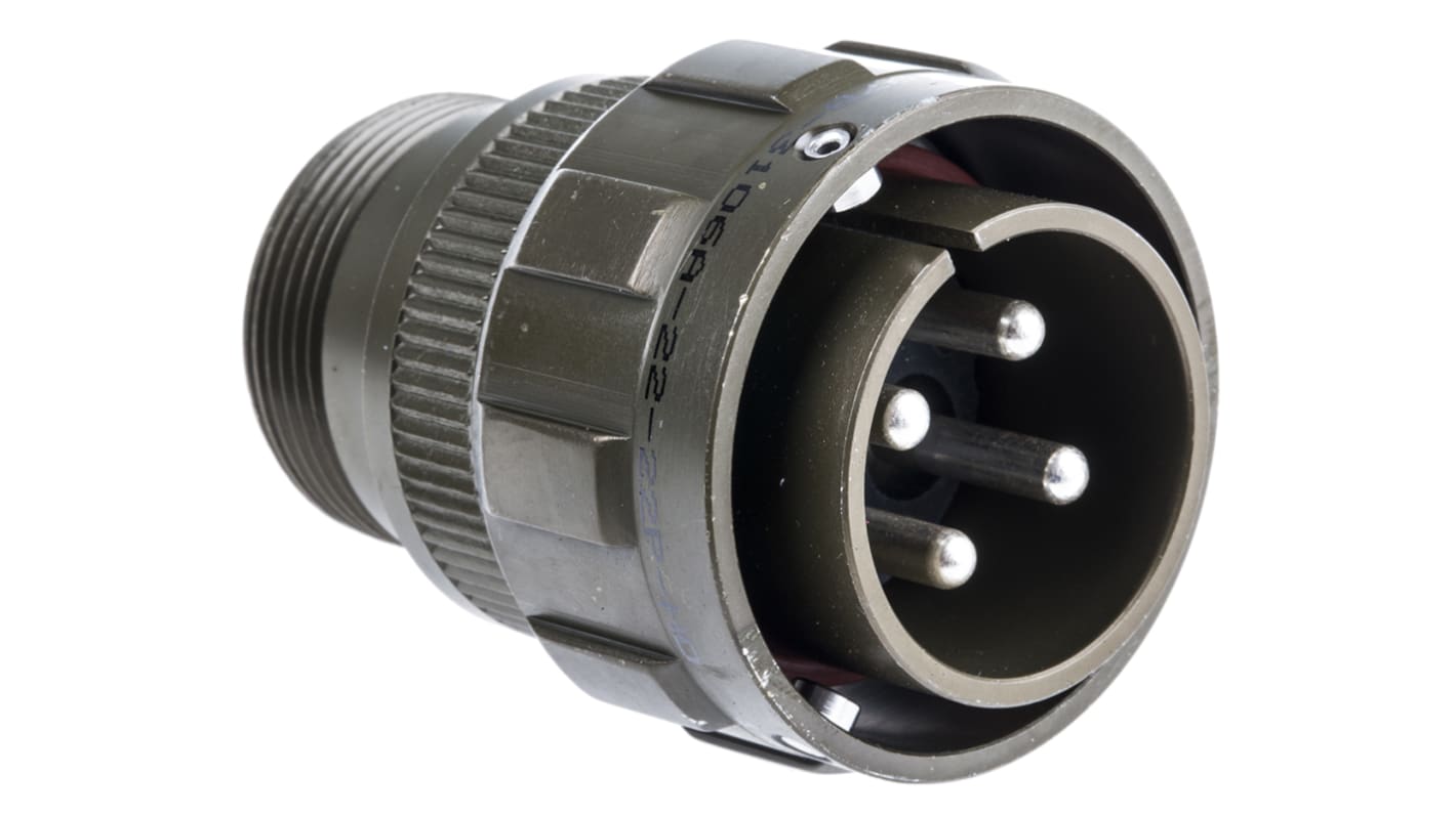 Amphenol Limited, 97B, Brass 4 Way Cable Mount MIL Spec Circular Connector Plug, Pin Contacts,Shell Size 22, Bayonet