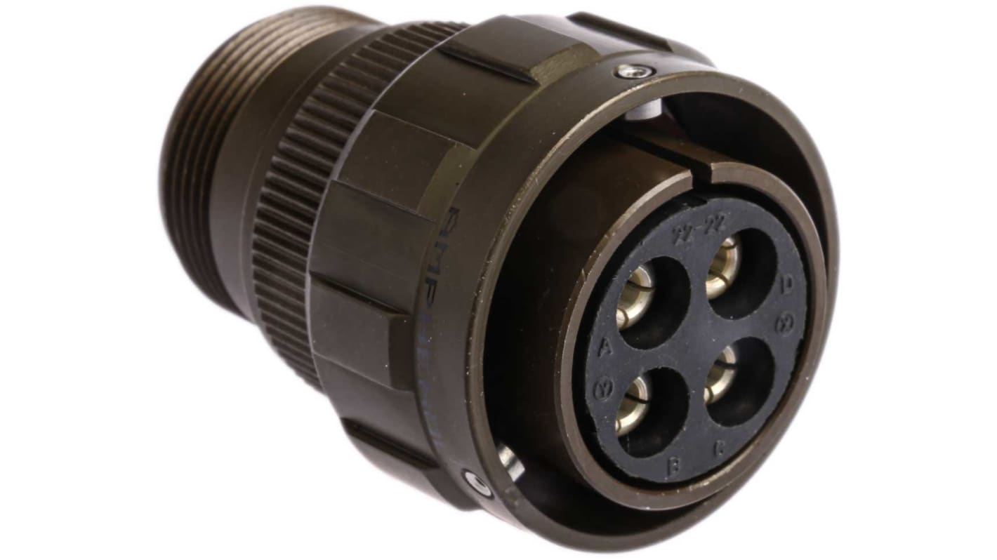 Amphenol Limited, 97B, Brass 4 Way Cable Mount MIL Spec Circular Connector Plug, Socket Contacts,Shell Size 22, Bayonet