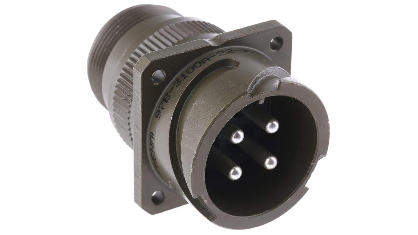 Amphenol Limited, 97B 4 Way Wall Mount MIL Spec Circular Connector Receptacle, Pin Contacts,Shell Size 22, Bayonet