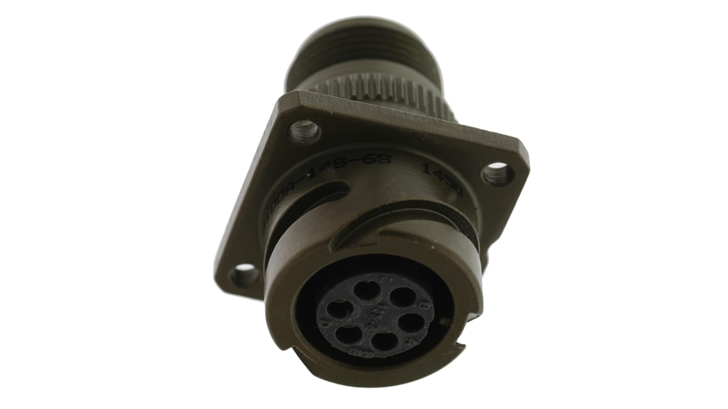 Amphenol Limited, 97B, Brass 6 Way Wall Mount MIL Spec Circular Connector Receptacle, Socket Contacts,Shell Size 14S,