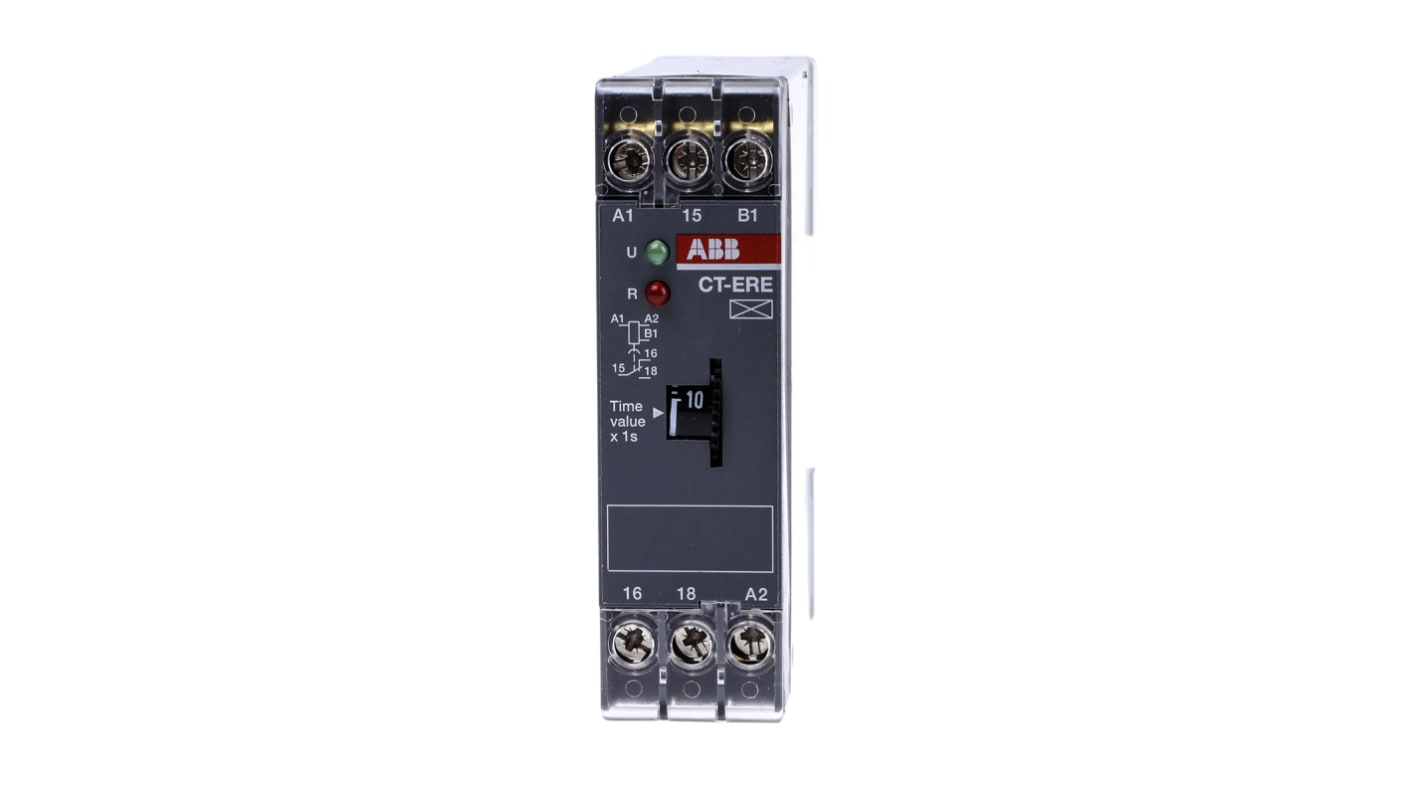 ABB シングル タイマーリレー, 0.1 → 10s, 200 → 240 V ac, 24V ac/dc, SPDT, DINレール, 1SVR シリーズ