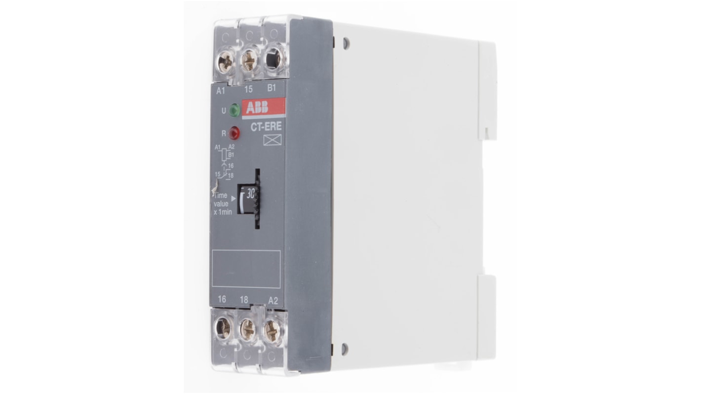 ABB シングル タイマーリレー, 0.3 → 30min, 200 → 240 V ac, 24V ac/dc, SPDT, DINレール, 1SVR シリーズ