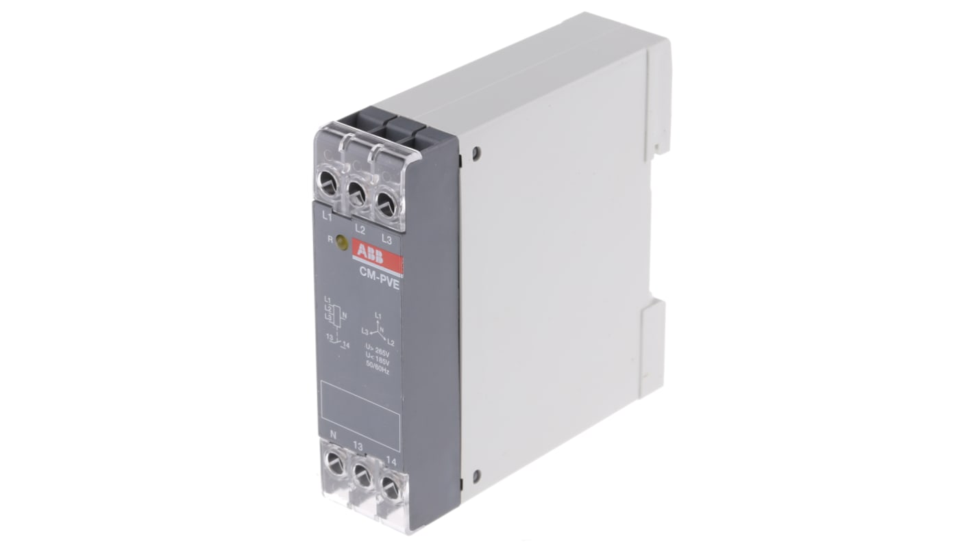 ABB Phase, Voltage Monitoring Relay, 1, 3 Phase, SPST, 185 → 265V ac, DIN Rail