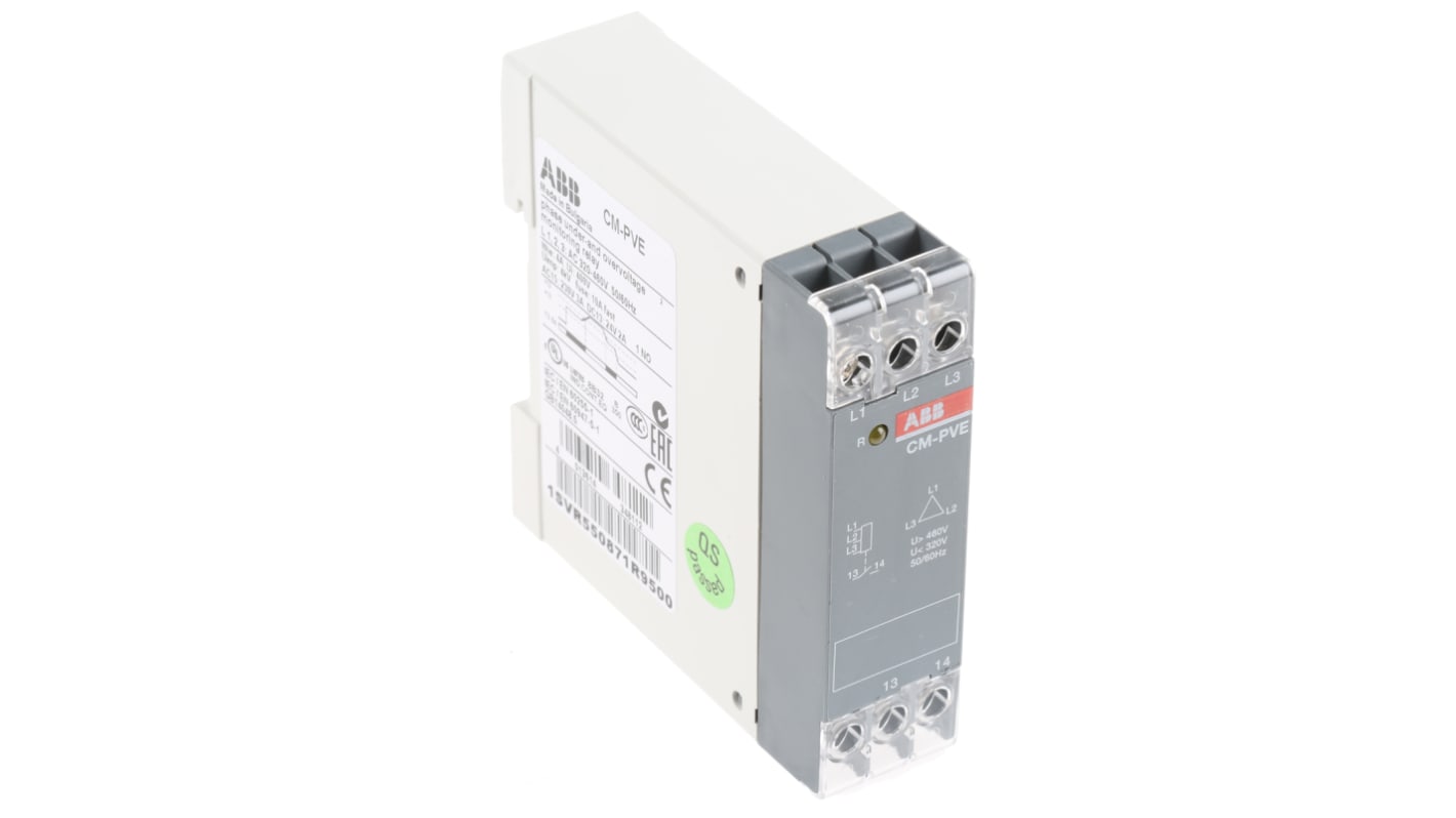 ABB Phase, Voltage Monitoring Relay, 1, 3 Phase, SPST, 320 → 460V ac, DIN Rail
