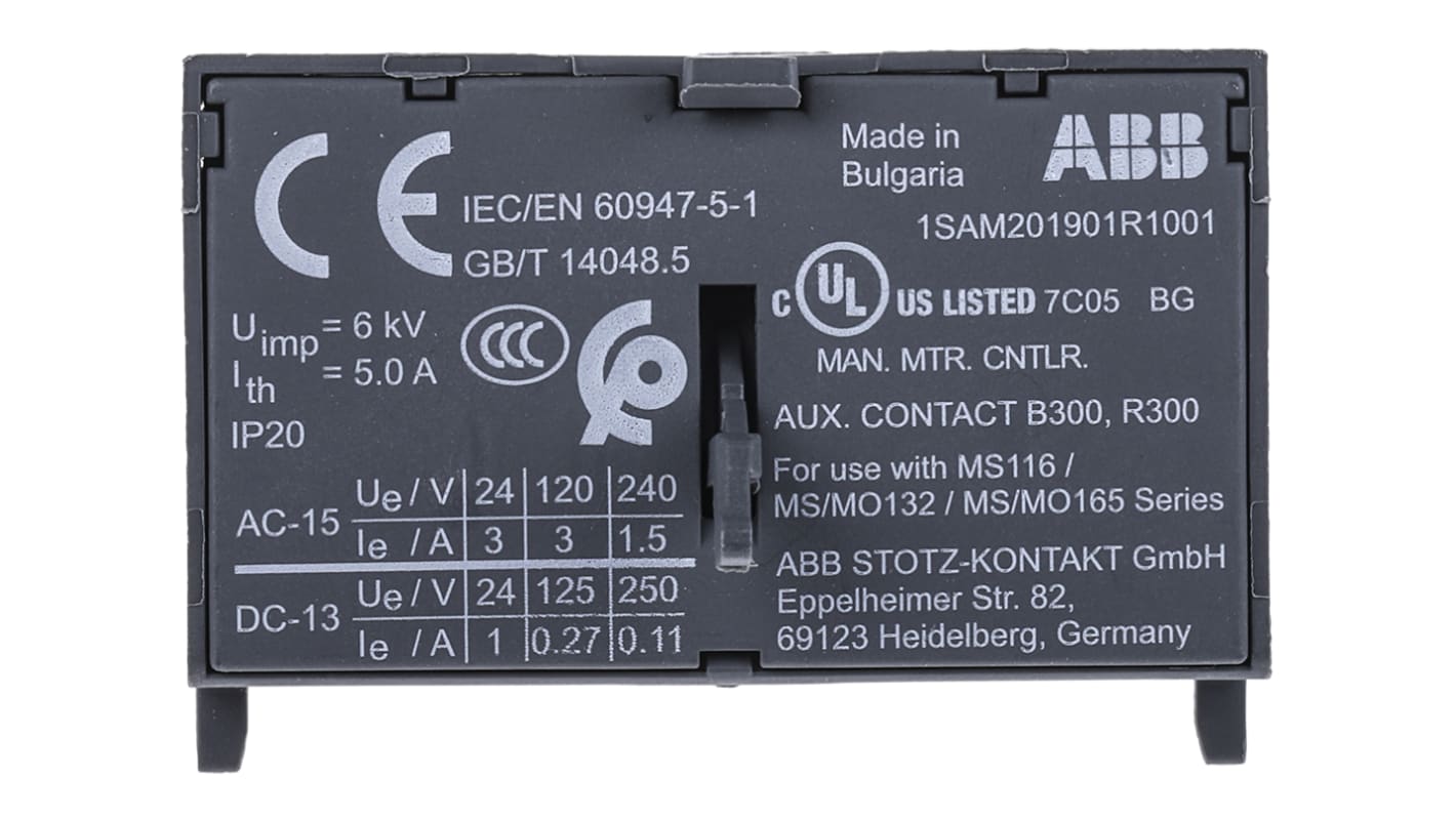 ABB Auxiliary Contact, 2 Contact, 1NC + 1NO, Front Mount HK1
