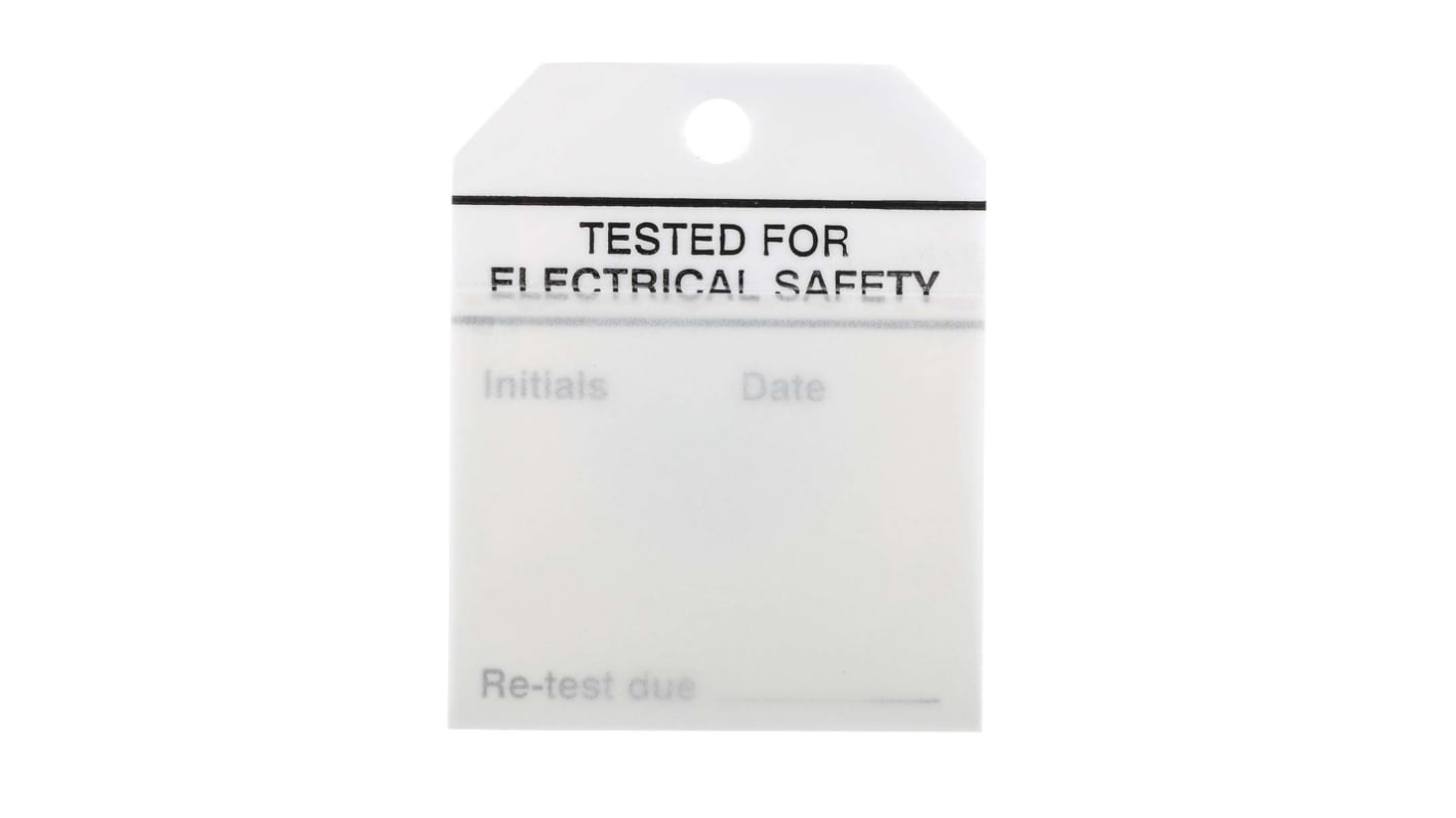 50 Etichette con fascetta prestampate RS PRO 70mm x 60mm Tested For Electrical Safety