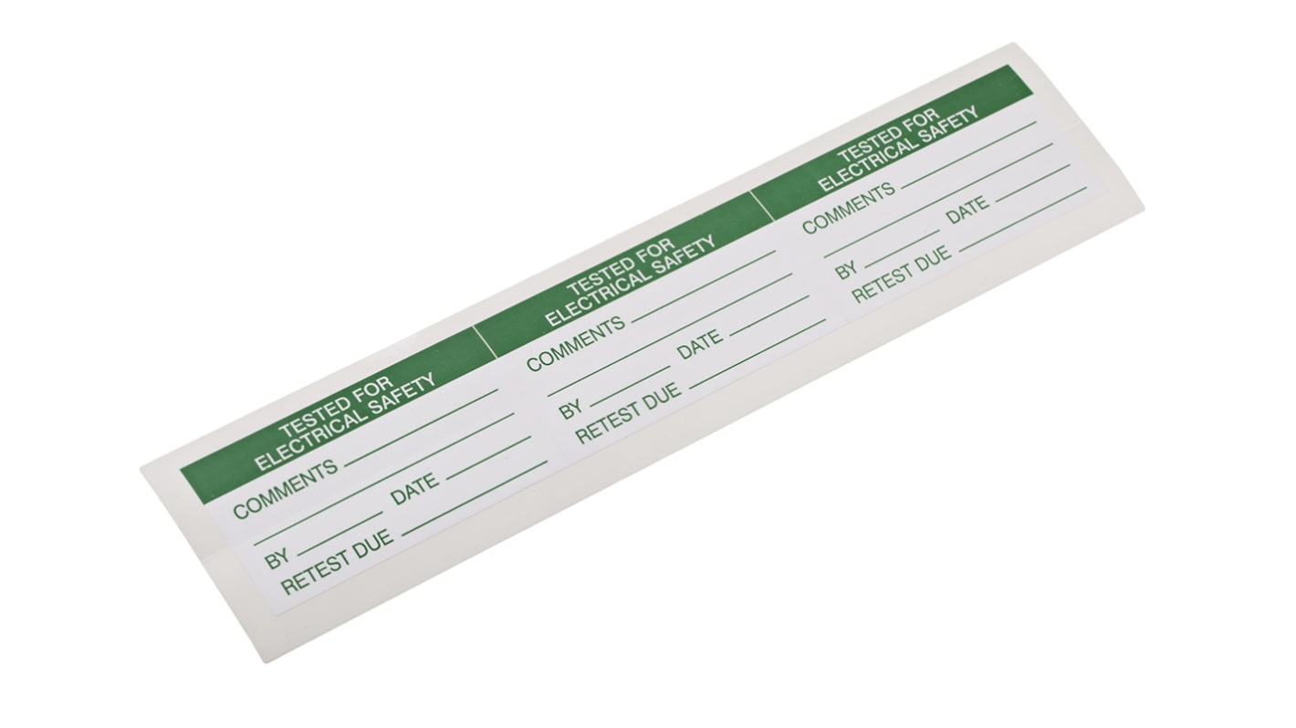 30 Etichetta adesiva prestampata RS PRO 70mm x 38mm Tested For Electrical Safety