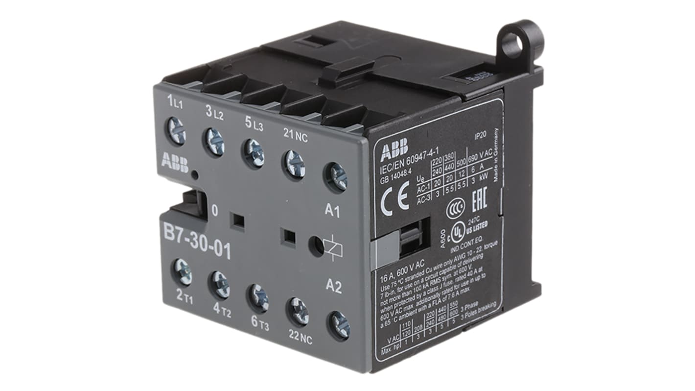 Contattore ABB, serie B, 3 poli, 3 NA, 20 A, 5,5 kW, bobina 230 V ca