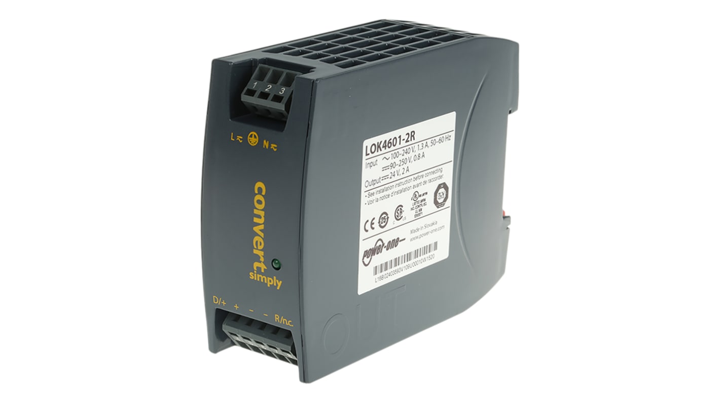 BEL POWER SOLUTIONS INC DIN-sínes, panelre szerelhető tápegység, BE: 85 → 264 V ac, 90 → 250 V dc, 1