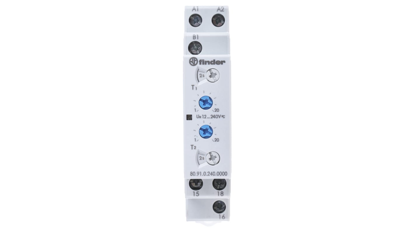 Finder 80 Series Zeitrelais, DIN-Schienen, 0.1 → 20 s, 0.1 → 20 min, 0.1 → 24h, 12 →