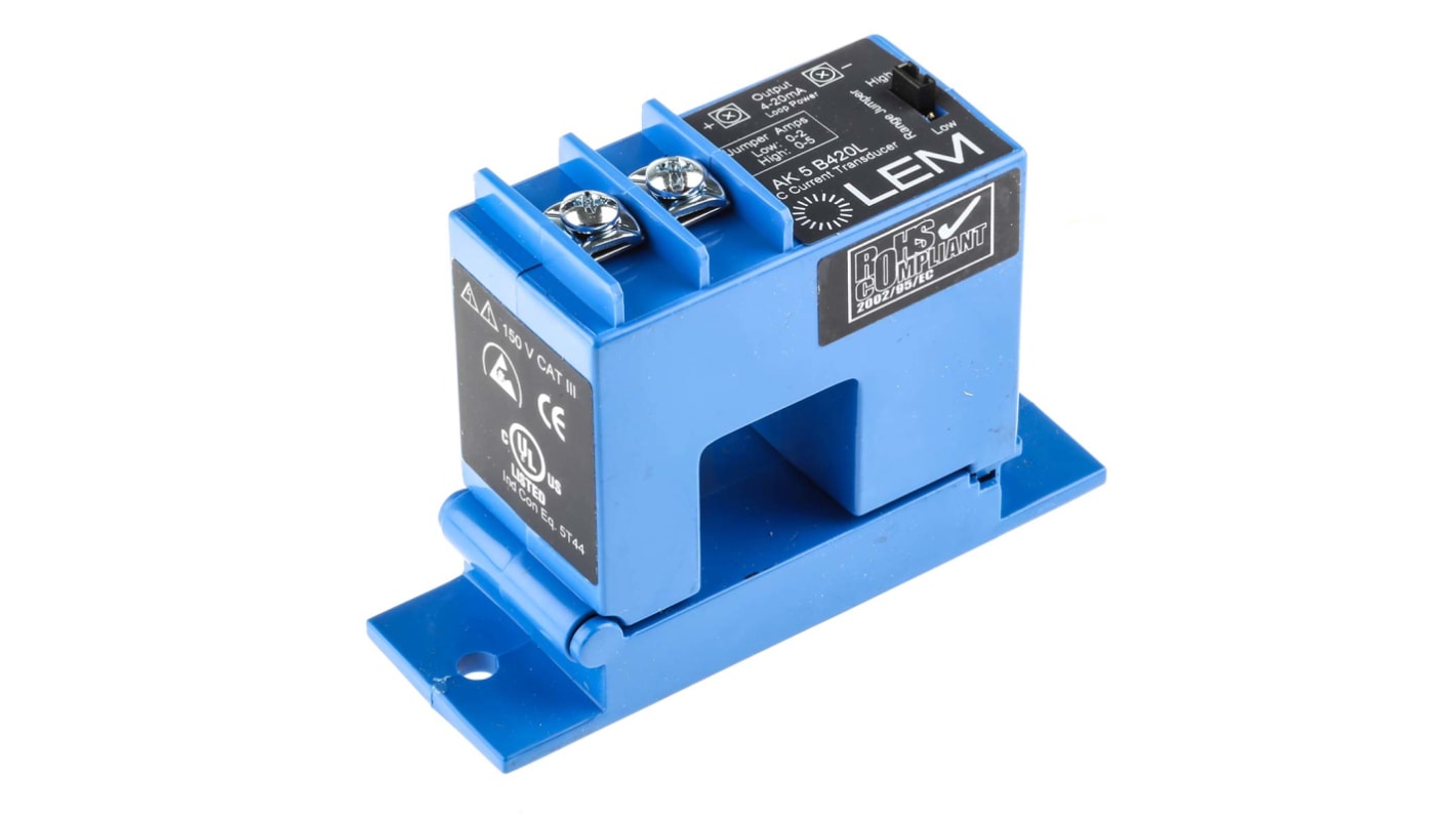 LEM AK Series Current Transformer, 5A Input, 5:1, 4 → 20 mA Output, 21.7mm Bore, 24 V dc, 150 V ac
