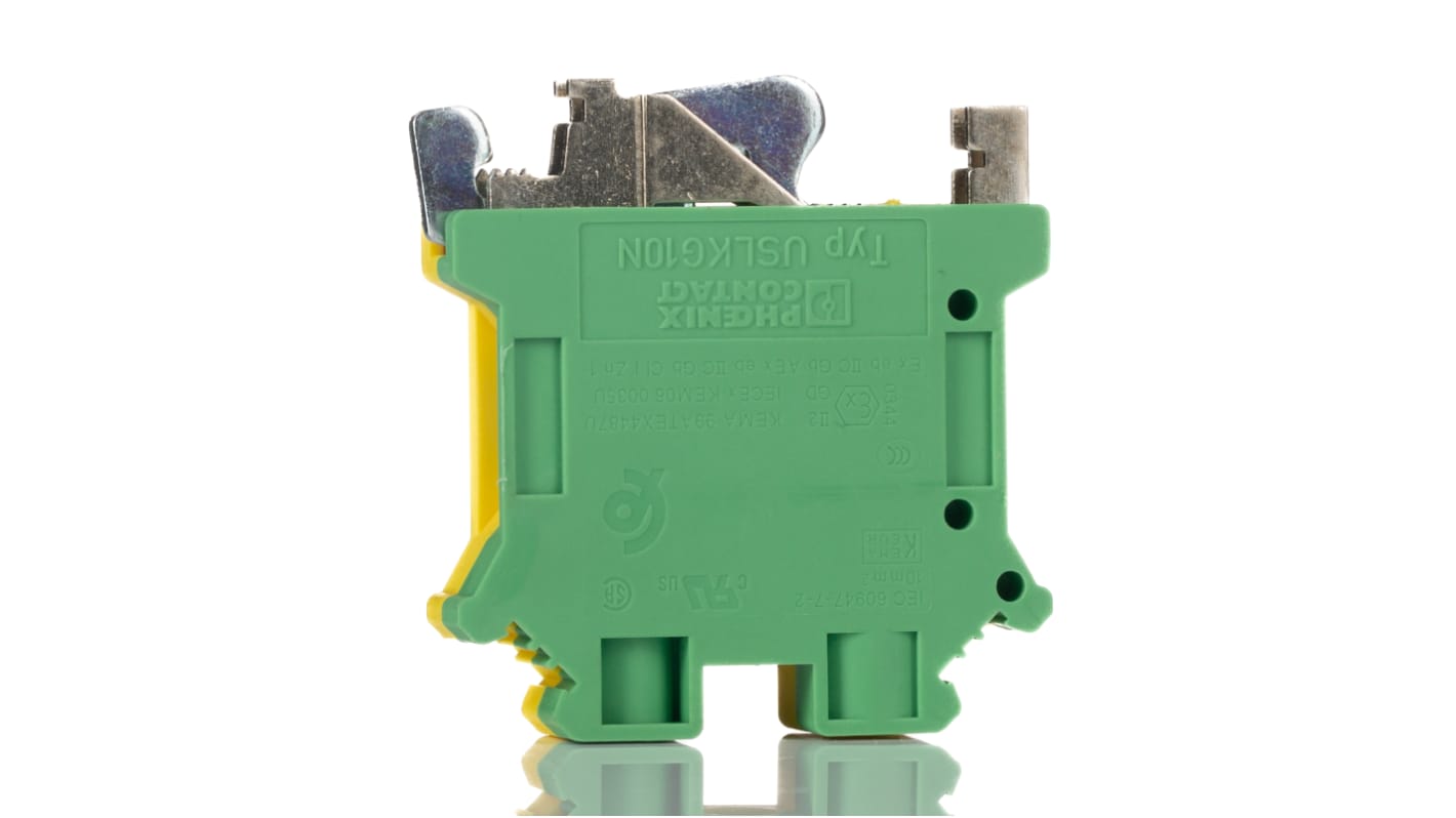 Bloc de mise à la terre USLKG 10 N, 2 voies , raccordement A visser, 20 → 6 AWG, Vert/Jaune