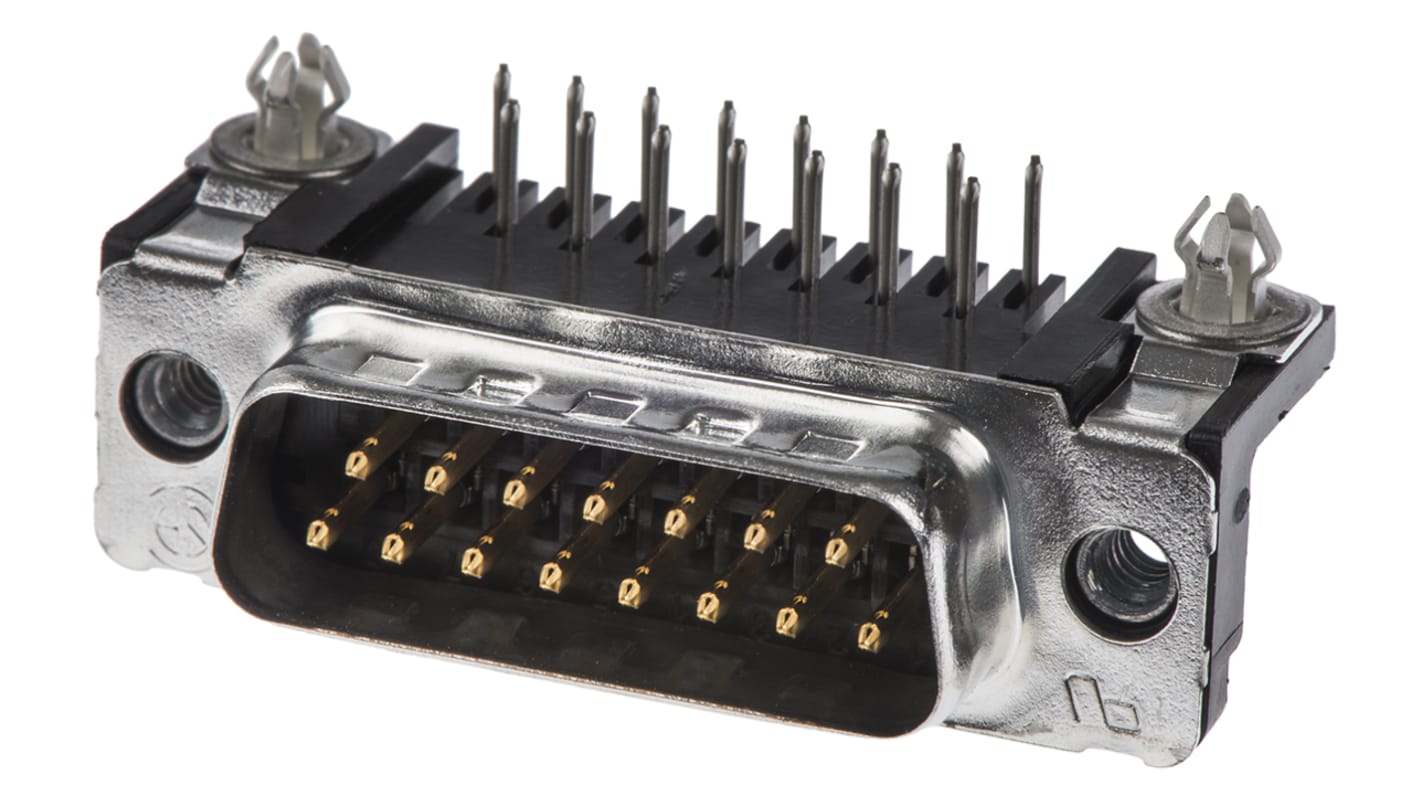 TE Connectivity Amplimite HD-20 15 Way Right Angle Through Hole D-sub Connector Plug, 2.74mm Pitch, with 4-40 UNC