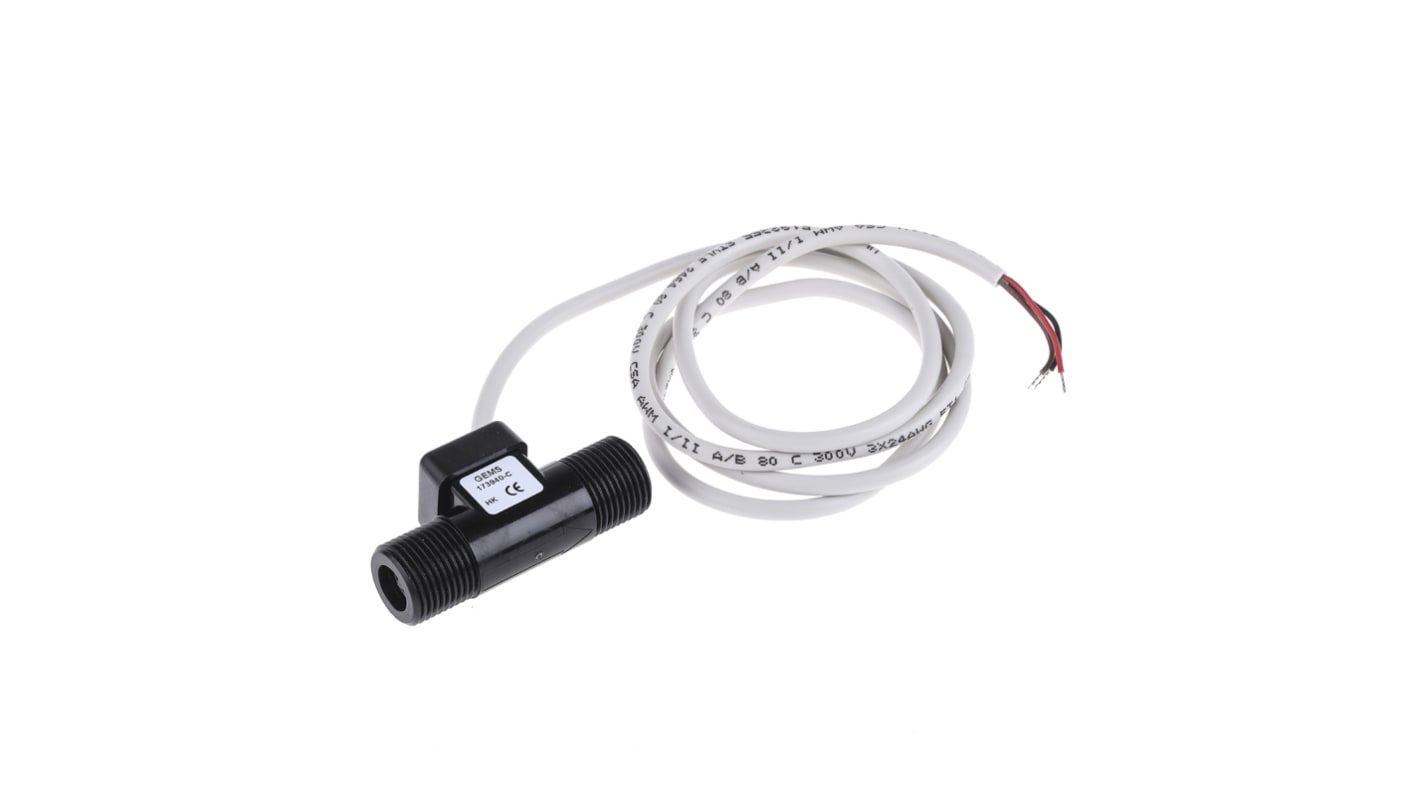 Gems Sensors FT-110 Series Turbine Flow Sensor for Liquid, 1 L/min Min, 25 L/min Max