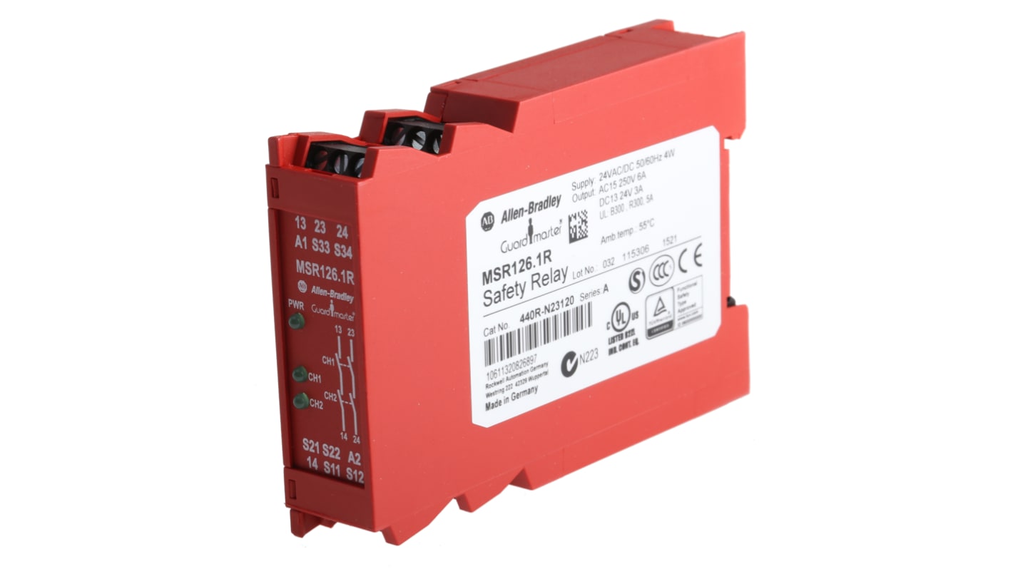 Allen Bradley 440R / MSR126.1R Safety Monitoring Safety Relay, 24V ac/dc, Dual-Channel, 2 Safety Contacts