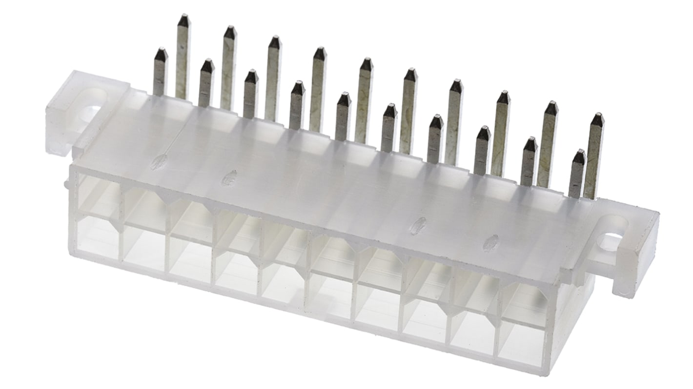Molex Mini-Fit Jr. Series Right Angle Through Hole PCB Header, 20 Contact(s), 4.2mm Pitch, 2 Row(s), Shrouded