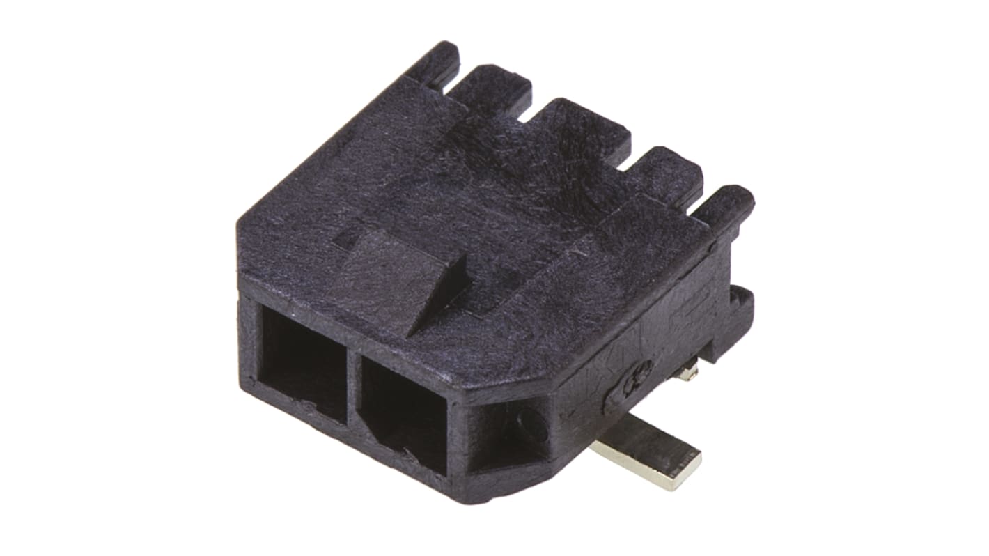 Conector macho para PCB Ángulo de 90° Molex serie Micro-Fit 3.0 de 2 vías, 1 fila, paso 3.0mm, para soldar, Montaje