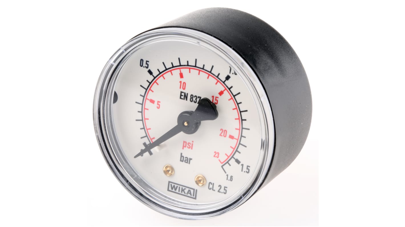 WIKA Analogue Pressure Gauge 1.6bar Back Entry, 7833586, 0bar min.