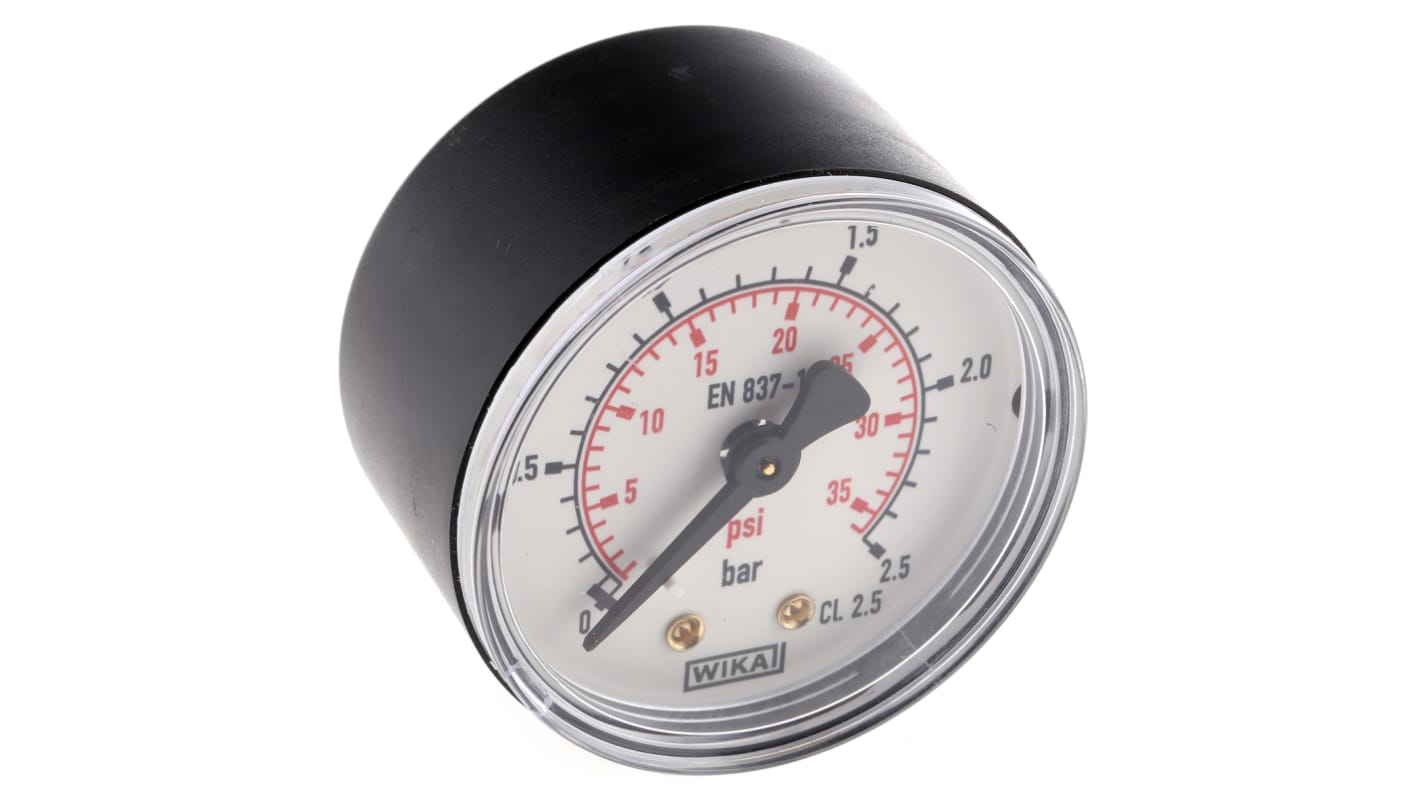 WIKA Analogue Pressure Gauge 2.5bar Back Entry, 7833658, UKAS, 0bar min.