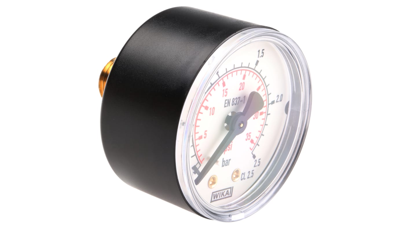 WIKA Analogue Pressure Gauge 2.5bar Back Entry 50mm Outside Diameter, UKAS