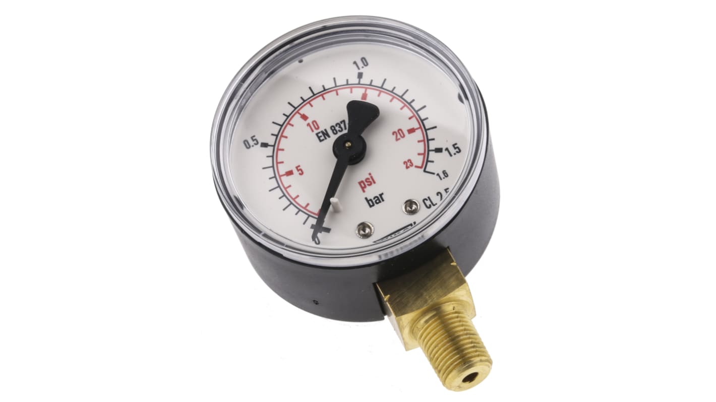 WIKA Analogue Pressure Gauge 1.6bar Bottom Entry 50mm Outside Diameter