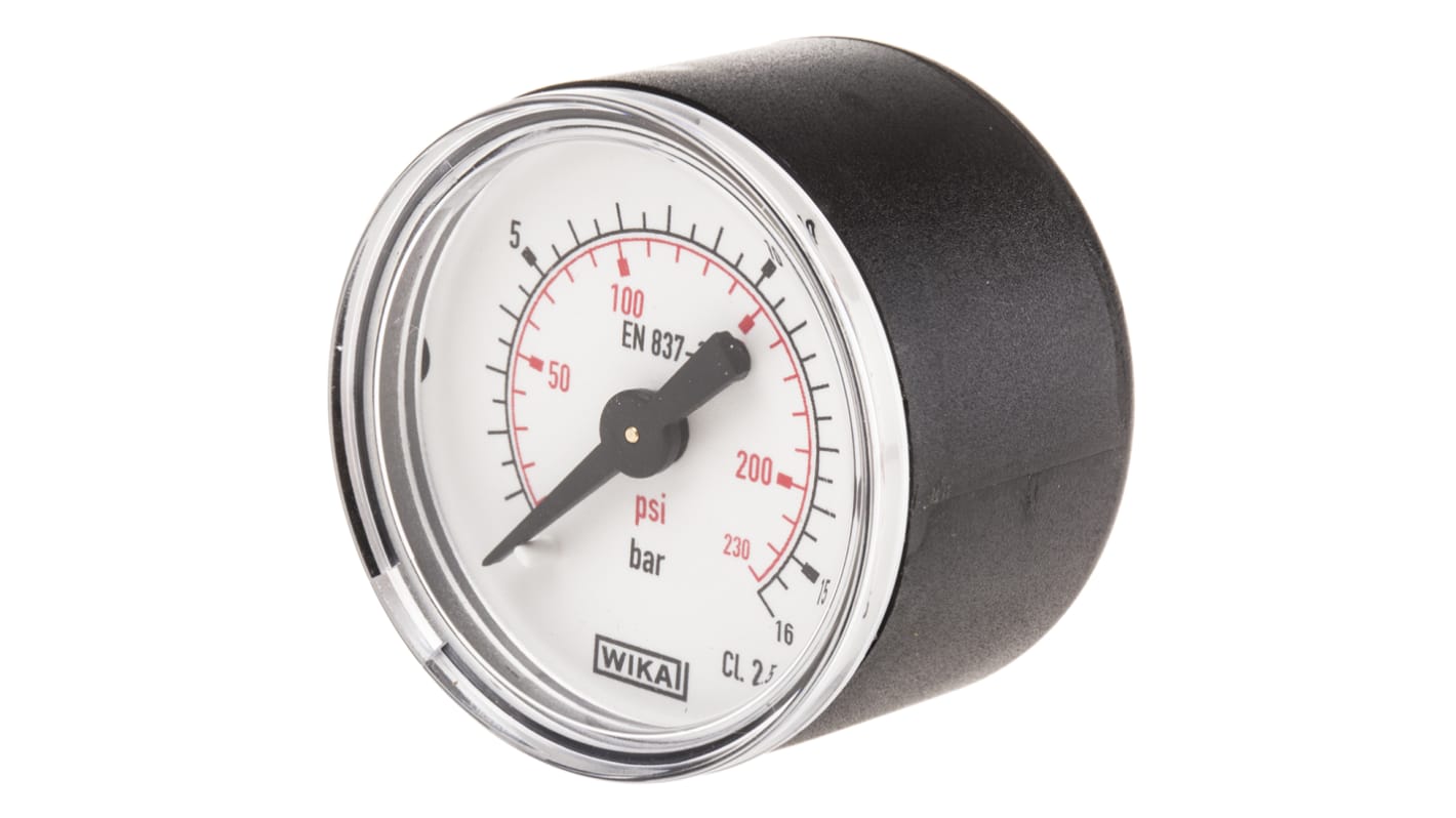 WIKA Analogue Pressure Gauge 16bar Back Entry, 7833526, UKAS, 0bar min.