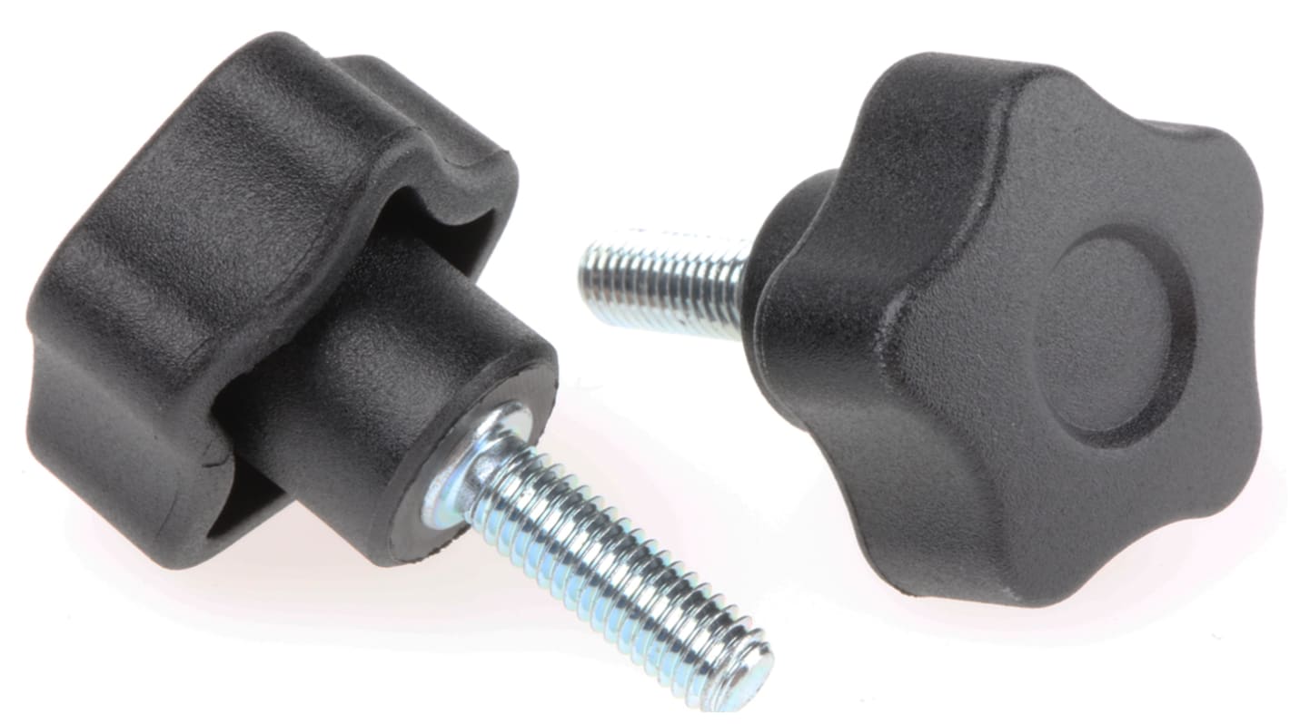 Elesa 69822 Black Multiple Lobes Clamping Knob, M5, Threaded Stud